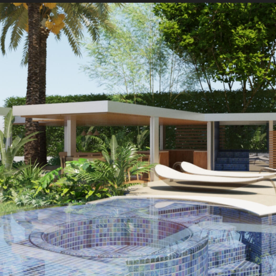 Piscina con espacio bajo techo